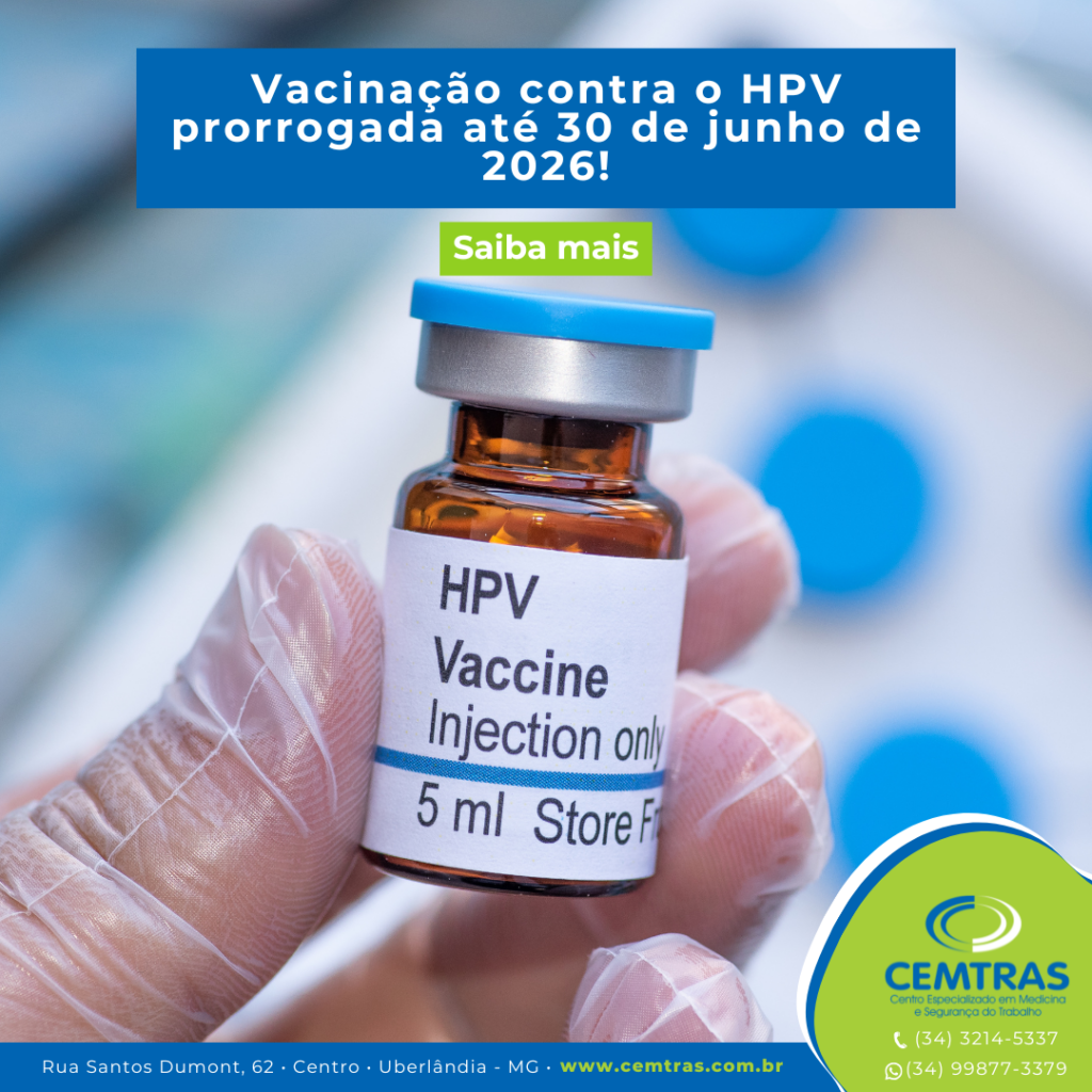 Vacinação contra o HPV prorrogada até 30 de junho de 2026!Vacinar é um ato de cuidado com a sua saúde e com o seu futuro.
