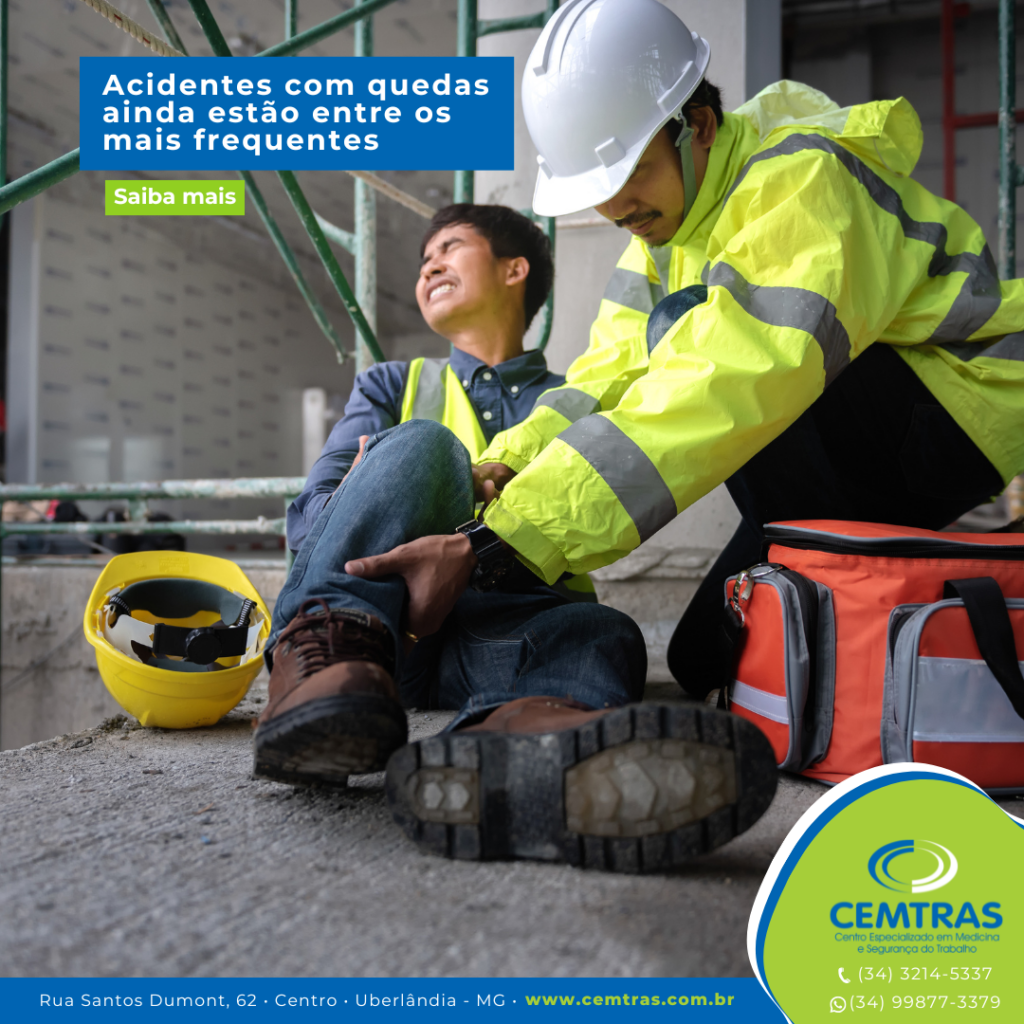Acidentes com quedas ainda estão entre os mais frequentes Uma atitude preventiva pode evitar afastamentos e lesões graves. Segurança é atenção aos pequenos detalhes.