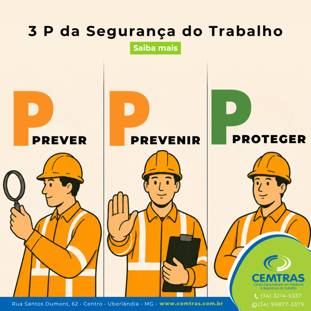 3 P da segurança do trabalho - prever, prevenir e proteger Cada escolha que fazemos no dia a dia pode evitar acidentes e preservar vidas.
